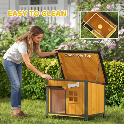 PawHut Outdoor Dog House with Anti-Chewing Steel Frame, Openable Roof and Removable Floor - Med Dogs - Image 6