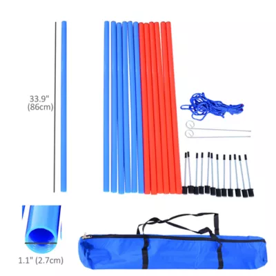 PawHut Dog Agility Pole Set, Portable Dog Agility training equipment for Outdoor Play - Red & Blue - Image 3