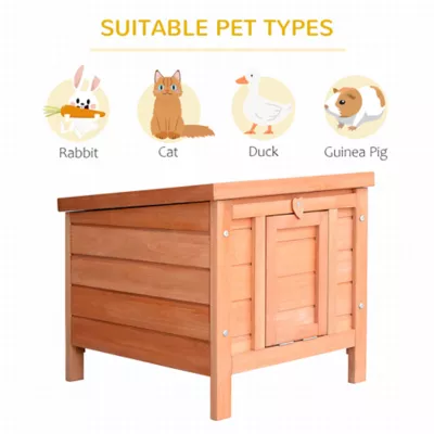 PawHut Wooden Rabbit Hutch, with Waterproof & Openable Asphalt Roof - Image 4