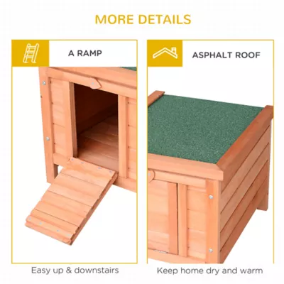 PawHut Wooden Rabbit Hutch, with Waterproof & Openable Asphalt Roof - Image 7