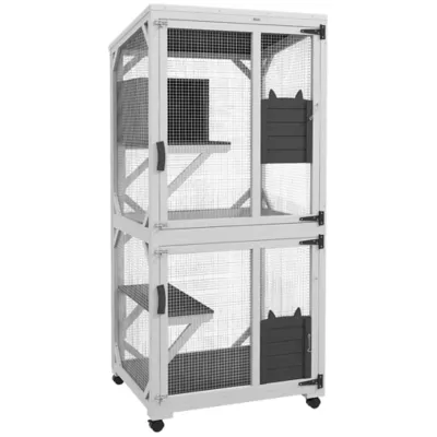 PawHut Outdoor Catio, Elevated Design, with Wheels, Resting Box, Water-Resistant, Multi Platforms - Image 1