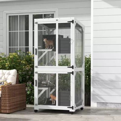 PawHut Outdoor Catio, Elevated Design, with Wheels, Resting Box, Water-Resistant, Multi Platforms - Image 2