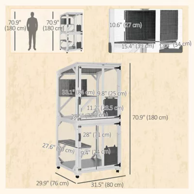 PawHut Outdoor Catio, Elevated Design, with Wheels, Resting Box, Water-Resistant, Multi Platforms - Image 3