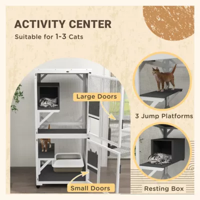 PawHut Outdoor Catio, Elevated Design, with Wheels, Resting Box, Water-Resistant, Multi Platforms - Image 4