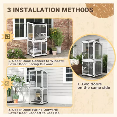 PawHut Outdoor Catio, Elevated Design, with Wheels, Resting Box, Water-Resistant, Multi Platforms - Image 5