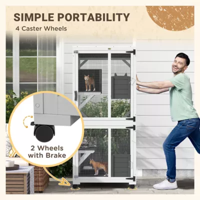PawHut Outdoor Catio, Elevated Design, with Wheels, Resting Box, Water-Resistant, Multi Platforms - Image 6