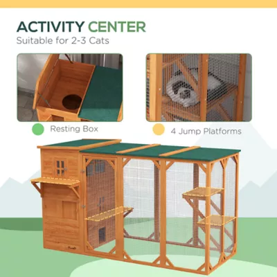 PawHut Catio 76"L, Outdoor Cat House with Asphalt Roof, Platforms, Lockable Doors, 3-Tier - Image 4