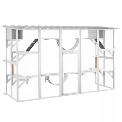 PawHut Large Outdoor Catio with Condos, Platforms, Doors, Ladders, Weather-Resistant Roof - Image 1