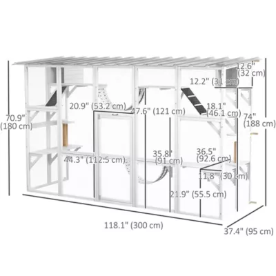 PawHut Large Outdoor Catio with Condos, Platforms, Doors, Ladders, Weather-Resistant Roof - Image 3
