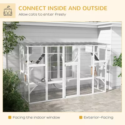 PawHut Large Outdoor Catio with Condos, Platforms, Doors, Ladders, Weather-Resistant Roof - Image 4