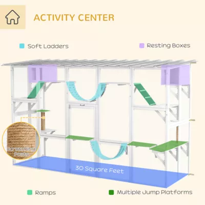 PawHut Large Outdoor Catio with Condos, Platforms, Doors, Ladders, Weather-Resistant Roof - Image 5