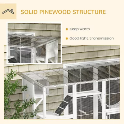 PawHut Large Outdoor Catio with Condos, Platforms, Doors, Ladders, Weather-Resistant Roof - Image 6