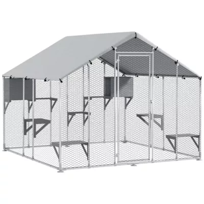 PawHut 94.5" Extra Large Metal Outdoor Catio with Waterproof Cover, 2 Resting Boxes, 7 Platforms - Image 1
