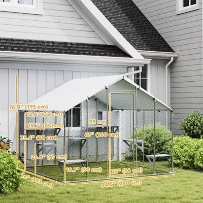 PawHut 94.5" Extra Large Metal Outdoor Catio with Waterproof Cover, 2 Resting Boxes, 7 Platforms - Image 3