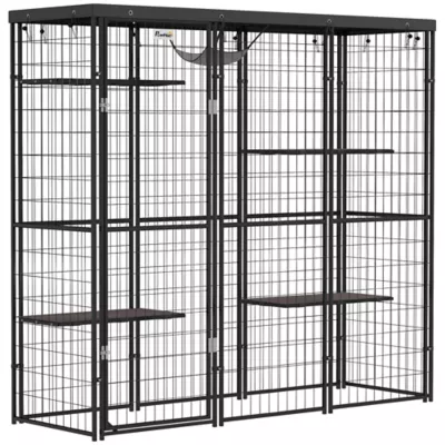 PawHut Weld Wire Catio Outdoor Indoor with Waterproof Cover, 4 Jumping Platforms, Hammock - Image 1
