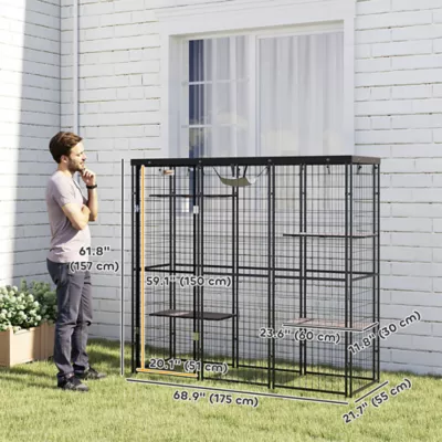PawHut Weld Wire Catio Outdoor Indoor with Waterproof Cover, 4 Jumping Platforms, Hammock - Image 3