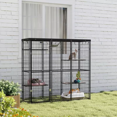 PawHut Weld Wire Catio Outdoor Indoor with Waterproof Cover, 4 Jumping Platforms, Hammock - Image 7