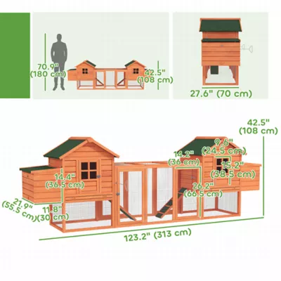 PawHut 123" Extra Large Chicken Coop with Outdoor Run Ramps and Nesting Boxes - Image 3