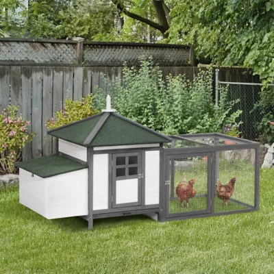 PawHut 77" Chicken Coop Hen House, Outdoor Backyard with Nesting Box and Run - Image 2