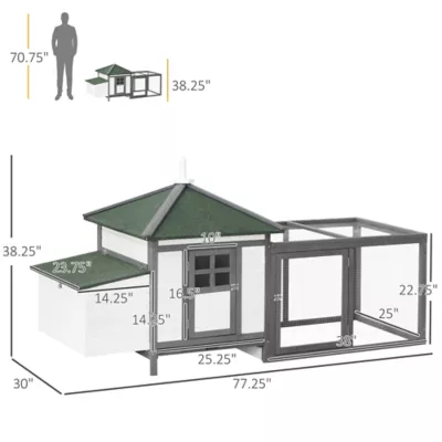 PawHut 77" Chicken Coop Hen House, Outdoor Backyard with Nesting Box and Run - Image 3