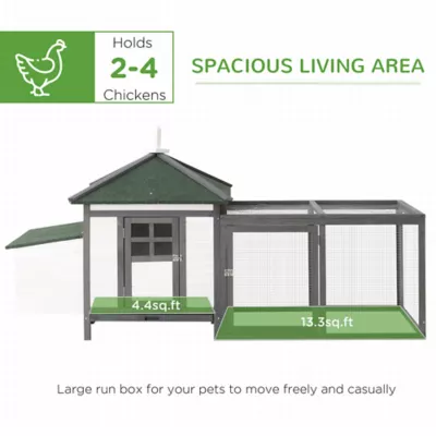 PawHut 77" Chicken Coop Hen House, Outdoor Backyard with Nesting Box and Run - Image 4