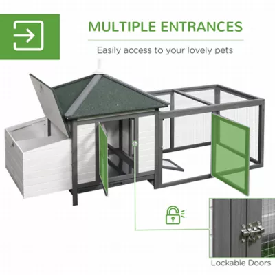 PawHut 77" Chicken Coop Hen House, Outdoor Backyard with Nesting Box and Run - Image 5