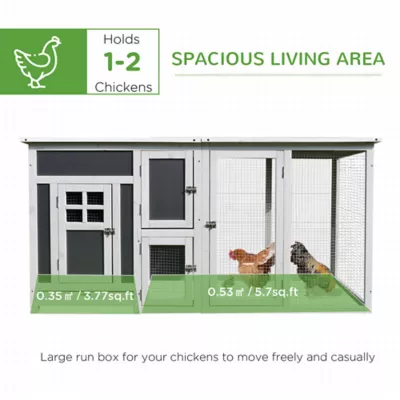 PawHut 63" Chicken Coop, Wooden Hen House, with Nesting Box and Run - Image 4