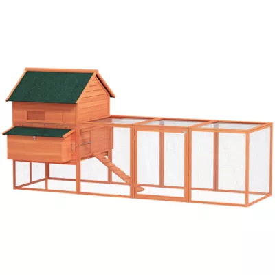 PawHut 137" Wooden Chicken Coop with Chicken Run, Nesting Box - Image 1