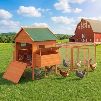 PawHut 137" Wooden Chicken Coop with Chicken Run, Nesting Box - Image 2