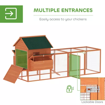 PawHut 137" Wooden Chicken Coop with Chicken Run, Nesting Box - Image 5