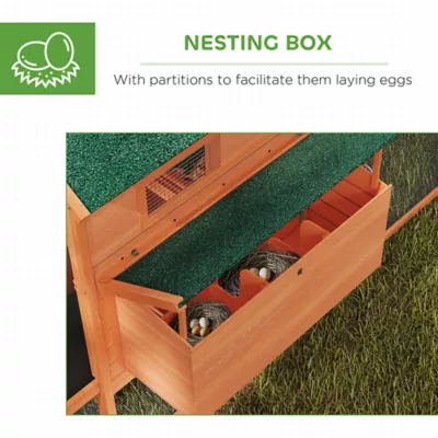 PawHut 137" Wooden Chicken Coop with Chicken Run, Nesting Box - Image 6