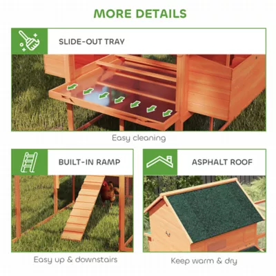 PawHut 137" Wooden Chicken Coop with Chicken Run, Nesting Box - Image 7