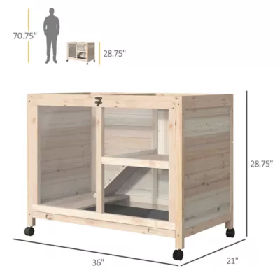 PawHut Indoor Rabbit Hutch with Wheels, Top Access, Ramp, Pull Out Tray - Image 3
