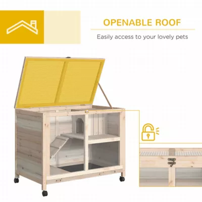 PawHut Indoor Rabbit Hutch with Wheels, Top Access, Ramp, Pull Out Tray - Image 5