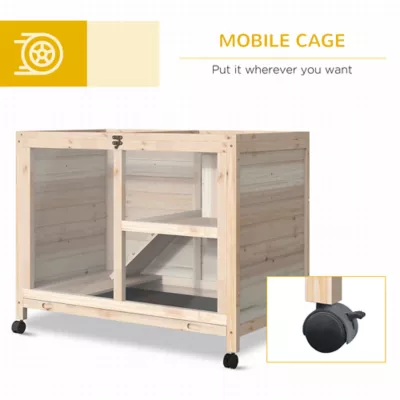 PawHut Indoor Rabbit Hutch with Wheels, Top Access, Ramp, Pull Out Tray - Image 6
