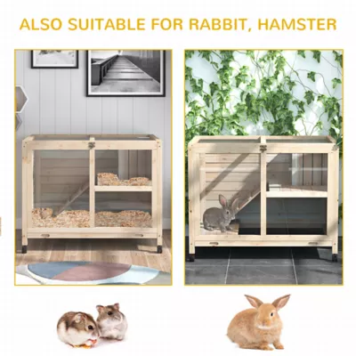 PawHut Indoor Rabbit Hutch with Wheels, Top Access, Ramp, Pull Out Tray - Image 7
