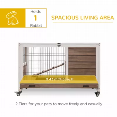 PawHut Wooden Indoor Rabbit Hutch Habitat with Wheels, and Pull-Out Tray - Image 4