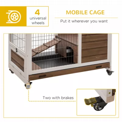 PawHut Wooden Indoor Rabbit Hutch Habitat with Wheels, and Pull-Out Tray - Image 7