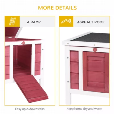 PawHut Wooden Rabbit Hutch with Waterproof & Openable Asphalt Roof, Indoor/Outdoor - Image 7