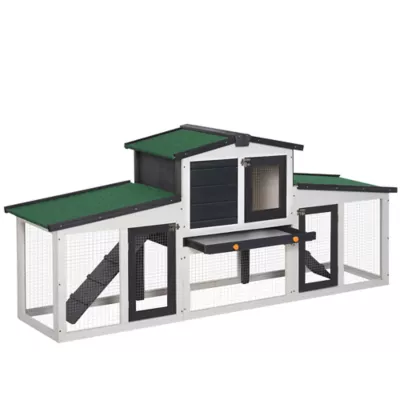 PawHut Large Rabbit Hutch with Double Runs, Removable Tray, Ramps, Roof - Image 1