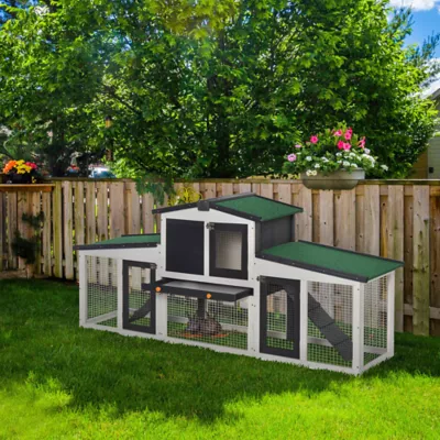 PawHut Large Rabbit Hutch with Double Runs, Removable Tray, Ramps, Roof - Image 2