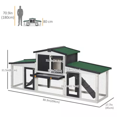 PawHut Large Rabbit Hutch with Double Runs, Removable Tray, Ramps, Roof - Image 3