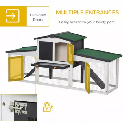 PawHut Large Rabbit Hutch with Double Runs, Removable Tray, Ramps, Roof - Image 5