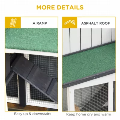 PawHut Large Rabbit Hutch with Double Runs, Removable Tray, Ramps, Roof - Image 7