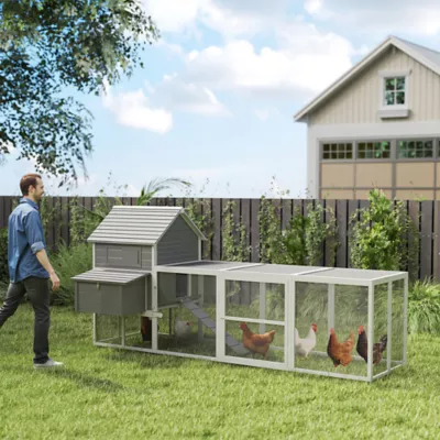 PawHut Wooden Chicken Coop with Nesting Boxes, Run, Doors, Tray, Ramp for 4-6 Chickens - Image 2