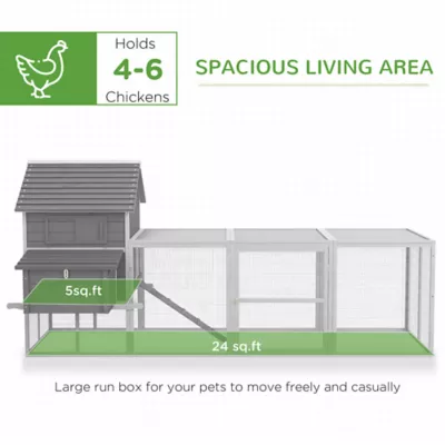 PawHut Wooden Chicken Coop with Nesting Boxes, Run, Doors, Tray, Ramp for 4-6 Chickens - Image 4