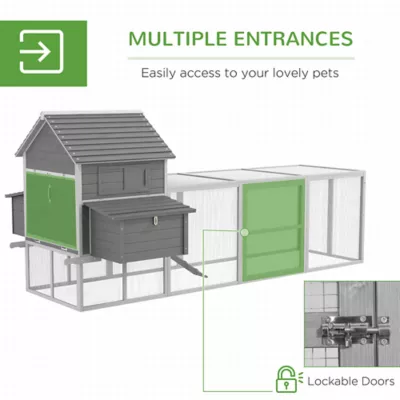 PawHut Wooden Chicken Coop with Nesting Boxes, Run, Doors, Tray, Ramp for 4-6 Chickens - Image 5