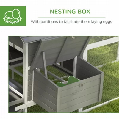 PawHut Wooden Chicken Coop with Nesting Boxes, Run, Doors, Tray, Ramp for 4-6 Chickens - Image 6