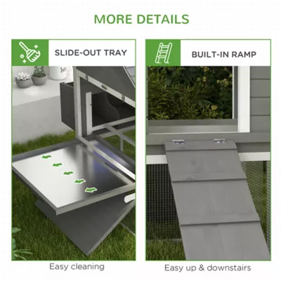 PawHut Wooden Chicken Coop with Nesting Boxes, Run, Doors, Tray, Ramp for 4-6 Chickens - Image 7