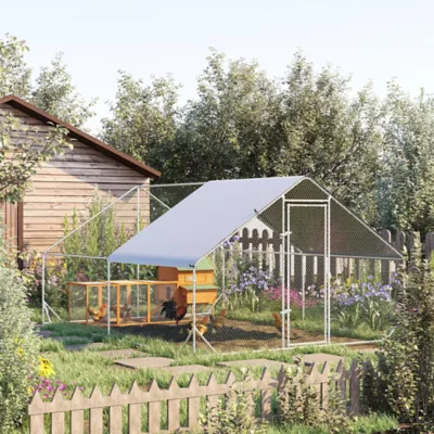 PawHut 9.8' x 13.1' x 6.6' Chicken Coop Cage, Outdoor Hen House w/Cover & Lockable Door - Image 2